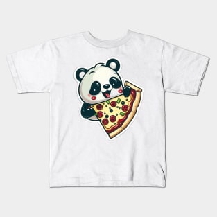 Cute Cartoon Panda Eating Pizza Funny Kawaii Kids T-Shirt